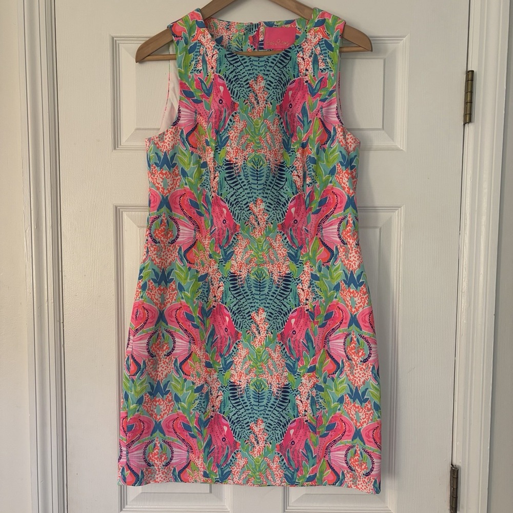 Lilly Pulitzer Mila Shift Dress Multi Reeflection Size 6 Woven Bright Resort